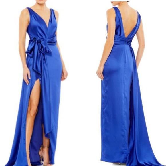 Mac Duggal Dresses & Skirts - NWT Mac Duggal Royal Blue Satin High Slit Gown Sz 14 MSRP $595